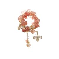 Fashion Broche Sieraden, Messing, met parel & Strawberry Quartz, Natuurlijk & mode sieraden & micro pave zirconia & voor vrouw, roze, 51x31mm, Verkocht door pair