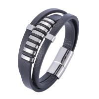 PU Leather Cord Bracelets with 304 Stainless Steel Vacuum Ion Plating fashion jewelry & multilayer Sold By PC