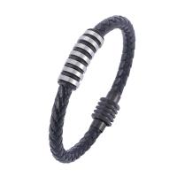 PU Leather Cord Bracelets with 304 Stainless Steel Vacuum Ion Plating fashion jewelry & woven pattern Sold By PC