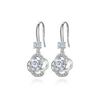 925 Sterling Silver Drop -øreringe, 925 Sterling Sølv, Four Leaf Clover, platineret, Micro Pave cubic zirconia & for kvinde & hule, flere farver til valg, 12x33mm, Solgt af par