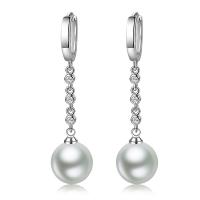 Huggie hoepel Drop Earrings, 925 sterling zilver, met Shell Pearl, Ronde, verschillende grootte voor keus & voor vrouw & met strass, Verkocht door pair