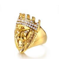 Strass roestvrij staal vinger ring, gold plated, verschillende grootte voor keus & voor de mens & met strass, 27.50mm, Verkocht door PC