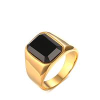 Vinger Ring in edelstaal, Roestvrij staal, met Zwarte Agaat, gold plated, verschillende grootte voor keus & voor de mens, 10x14mm, Verkocht door PC