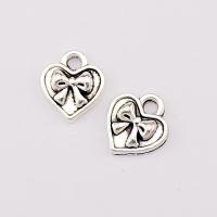 Pendentifs coeur en alliage de zinc, Placage, conception bowknot, argent, 10x11x2.70mm, 100PC/sac, Vendu par sac