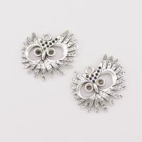 Zinc Alloy Animal Pendants Owl plated silver color Sold By Bag