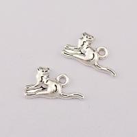 Zinc Alloy Animal Pendler, Cat, forgyldt, sølv, 18x10x2mm, 100pc'er/Bag, Solgt af Bag