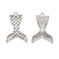 Sinc Alloy Pendants Ainmhithe, Eireaball mermaid, plátáilte, airgid, 27x19x1.50mm, 100ríomhairí pearsanta/Mála, Díolta De réir Mála