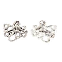 Sinc Alloy Pendants Ainmhithe, Octopus, plátáilte, airgid, 20x24x2.50mm, 100ríomhairí pearsanta/Mála, Díolta De réir Mála