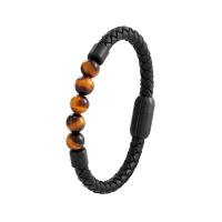 Cuero de PU Pulsera, con acero inoxidable, Joyería & diferentes materiales para la opción & patrón de tejido, más colores para la opción, 210mm, Vendido por UD