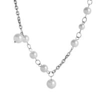 Rustfrit stål smykker halskæde, Stainless Steel, med Plastic Pearl, med 1.96inch extender kæde, Unisex & oval kæde, 10mm, Solgt Per Ca. 19.68 inch Strand