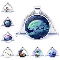 Weihnachtshalsketten, Zinklegierung, mit Glas, mit Verlängerungskettchen von 1.96 inch, rund, Weihnachts-Design & Zeit Edelstein Schmuck & verschiedene Muster für Wahl, originale Farbe, 35mm, Länge ca. 17.72 ZollInch, verkauft von PC