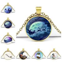 Kerst Kettingen, Zinc Alloy, met Glas, met 1.96 inch extender keten, Ronde, gold plated, Kerstontwerp & tijd gem sieraden & verschillende ontwerpen voor de keuze, 25mm, Lengte Ca 17.72 inch, Verkocht door PC