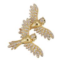 Terningformet Zirkon Micro Pave Messing vedhæng, Bird, guldfarve belagt, Micro Pave cubic zirconia, 30x22x7mm, Hole:Ca. 4mm, 10pc'er/Lot, Solgt af Lot