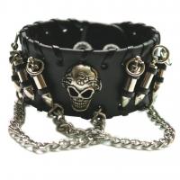 PU Armband, met Zinc Alloy, met schedel patroon & voor de mens, zwart, 200x35mm, Verkocht door PC