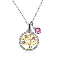 Collier arbre de vie, Argent sterling 925, avec CRYSTALLIZED™, Placage, chaîne ovale & pour femme & avec strass & creux, 15mm, 4.5mm, Vendu par Environ 15.74 pouce brin