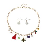 Zinklegering Sieraden Sets, oorbel & halsketting, Zinc Alloy, gold plated, Kerst sieraden & verschillende stijlen voor de keuze & voor vrouw & glazuur, nikkel, lood en cadmium vrij, 35x22mm, Lengte Ca 16.65 inch, Verkocht door Stel