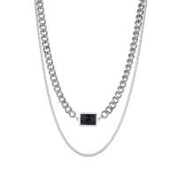 Collier d'acier titane, avec 1.97inch chaînes de rallonge, poli, Double couche & pour femme, argent, Longueur Environ 17.72 pouce, Vendu par PC