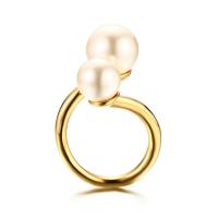 Stainless Steel Mandzsetta Finger Ring, -val Műanyag Pearl, arany színű aranyozott, különböző méretű a választás & a nő, 3mm, Által értékesített PC