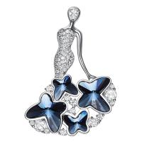 Crystal broche, Messing, met Kristal, micro pave zirconia & voor vrouw, gemengde kleuren, 47x33mm, Verkocht door PC