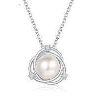 Collier de perles en argent sterling 925, avec Shell Pearl, pavé de micro zircon & pour femme, plus de couleurs à choisir, 11x11mm, Longueur 40 cm, Vendu par PC