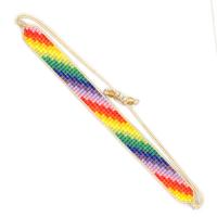 Seedbead Bracelet, le Corda terylene, dearadh Rainbow & unisex & patrún fite, dathanna measctha, Fad 28 cm, Díolta De réir PC