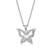 Stainless Steel Jewelry Necklace Butterfly fashion jewelry & with rhinestone Length Approx 50 cm Sold By PC