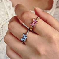 Zinc Alloy fingerring, Butterfly, forgyldt, for kvinde & emalje, flere farver til valg, nikkel, bly & cadmium fri, 22mm, Solgt af PC