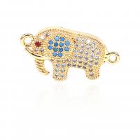 Befestiger Zirkonia Messing Schmuckverbinder, Elephant, plattiert, Micro pave Zirkonia, goldfarben, 12x24mm, verkauft von PC