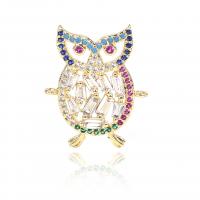 Terningformet Zirkon Micro Pave Messing Tilslutning, Owl, forgyldt, Micro Pave cubic zirconia, gylden, 20x24mm, Solgt af PC