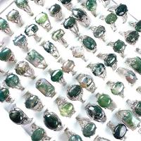 Agaat Finger Ring, Roestvrij staal, met Moss Agate, uniseks, gemengde kleuren, 17mm, 20pC's/Bag, Verkocht door Bag