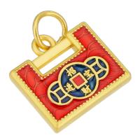 Brass Jewelry Pendants Lock gold color plated double-sided enamel & two tone two different colored Approx 4mm Sold By Lot