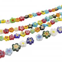 Szklane koralii millefiori, Millefiori Lampwork, Kwiat, DIY, mieszane kolory, sprzedawane na 36-38 cm Strand