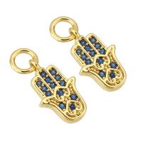 Cúbicos Circonia Colgante Latón Micro pavimenta, metal, Mano, chapado en color dorado, micro arcilla de zirconia cúbica, 7x12x2mm, agujero:aproximado 2mm, 10PCs/Grupo, Vendido por Grupo