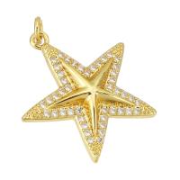 Kubik Zirkonium mikro bana Mässing hängande, Star, guldfärg pläterade, micro bana cubic zirconia, 24x23x4mm, Hål:Ca 2mm, 10PC/Lot, Säljs av Lot