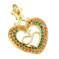 Cubic Zirconia Micro Pave Brass Pendant Heart gold color plated micro pave cubic zirconia & hollow Approx 3mm Sold By Lot