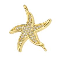 Terningformet Zirkon Micro Pave Messing Tilslutning, Starfish, guldfarve belagt, Micro Pave cubic zirconia, 22x17x2mm, Hole:Ca. 1mm, 10pc'er/Lot, Solgt af Lot