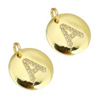 Cubic Zirconia Micro Pave Brass Pendant Flat Round gold color plated micro pave cubic zirconia Approx 2mm Sold By Lot