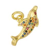 Kubik Zirkonium mikro bana Mässing hängande, Dolphin, guldfärg pläterade, micro bana cubic zirconia, 19x11x2mm, Hål:Ca 3mm, 10PC/Lot, Säljs av Lot