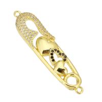 Messing connector met micro-paved kubieke zirconia's, gold plated, micro pave zirconia, 10x39x4mm, Gat:Ca 2mm, 10pC's/Lot, Verkocht door Lot