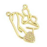 Cubique Pendentif en laiton zircon pavent, Placage de couleur d'or, pavé de micro zircon & double trou, 15x22x2mm, Trou:Environ 1mm, 10PC/lot, Vendu par lot