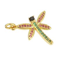 Kubické zirkonie Mikro dláždí mosaz s přívěskem, Dragonfly, barva pozlacený, micro vydláždit kubické zirkony, 20x18x2mm, Otvor:Cca 3mm, 10PC/Lot, Prodáno By Lot