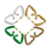 Brass Hoop Earring Triangle plated for woman & enamel nickel lead & cadmium free 25mm Sold By Pair