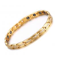 Roestvrij staal armbanden, met Hematiet, gold plated, micro pave zirconia & voor vrouw, 6mm, Lengte Ca 7.87 inch, Verkocht door PC