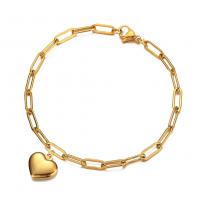 Roestvrij staal armbanden, Hart, plated, voor vrouw, meer kleuren voor de keuze, Lengte Ca 8.07 inch, Verkocht door PC