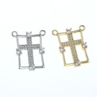 Cubic Zirconia Micro Pave Latão Connector, cobre, com cruz padrão & micro pavimento em zircônia cúbica, Mais cores pare escolha, 20x16x2mm, vendido por PC