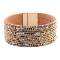 PU leder koord armbanden, met Zinc Alloy, mode sieraden & uniseks & met strass, meer kleuren voor de keuze, 25x60mm, Lengte 7.68 inch, Verkocht door PC