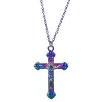 Zinc Alloy Kors Vedhæng, Krucifiks Cross, farverig forgyldt, mode smykker, flerfarvede, 20x3x31mm, Solgt af PC