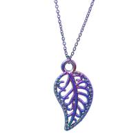 Zink Alloy Leaf Hängen, färgrik pläterade, mode smycken, flerfärgad, 7x14mm, Längd 45 cm, Säljs av PC