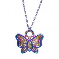 Zinc Alloy Pendler, Butterfly, farverig forgyldt, mode smykker, flerfarvede, 13x11mm, Længde 45 cm, Solgt af PC