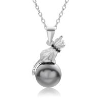 Collane d'argento sterlina, 925 sterline d'argento, with Shell Pearl, with 1.96inch extender chain, Gatto, placcato platino, catena ovale & per la donna, 7.1x20.3mm, 10mm, Venduto per Appross. 15.74 pollice filo